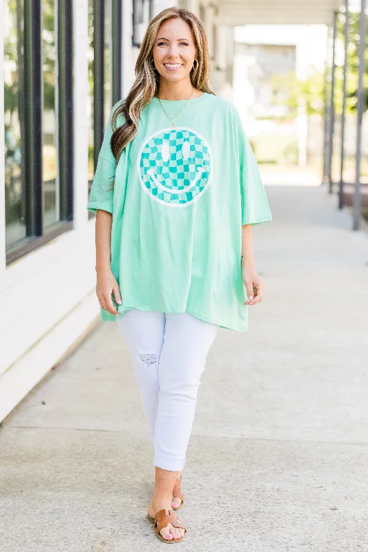 All Smiles Here Boyfriend Tee, Green Mint