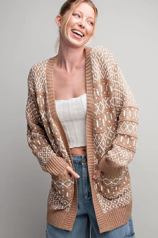 Beige Pattern Knit Cardigan