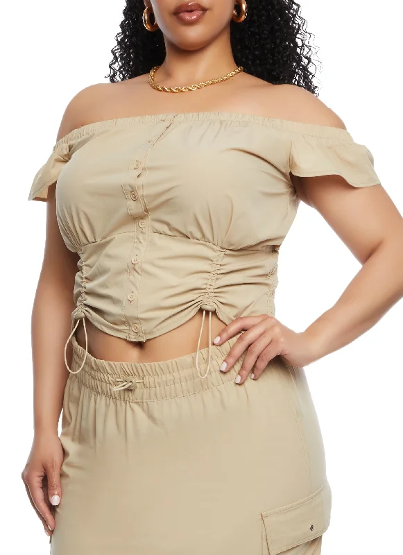 Plus Size Off the Shoulder Button Front Top