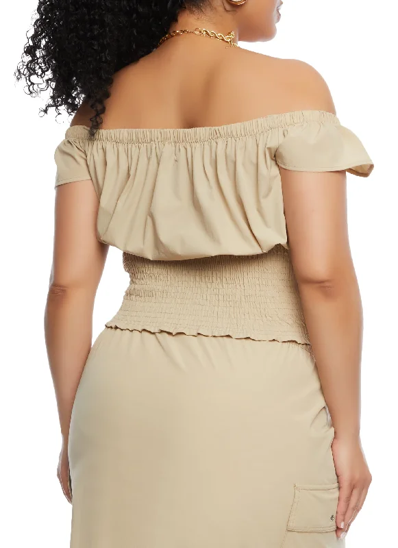 Plus Size Off the Shoulder Button Front Top