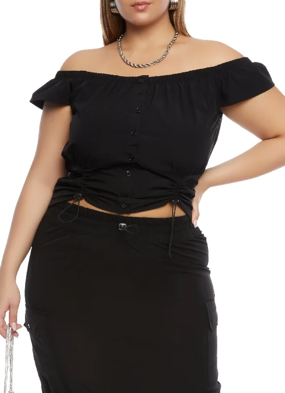 Plus Size Off the Shoulder Button Front Top