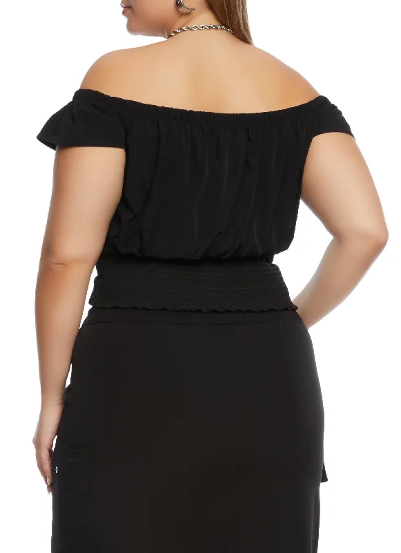 Plus Size Off the Shoulder Button Front Top