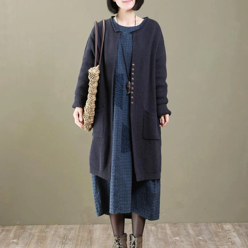 blue oversized knit cardigan coats long sweater outwear