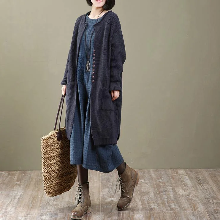 blue oversized knit cardigan coats long sweater outwear