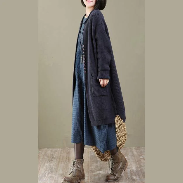 blue oversized knit cardigan coats long sweater outwear