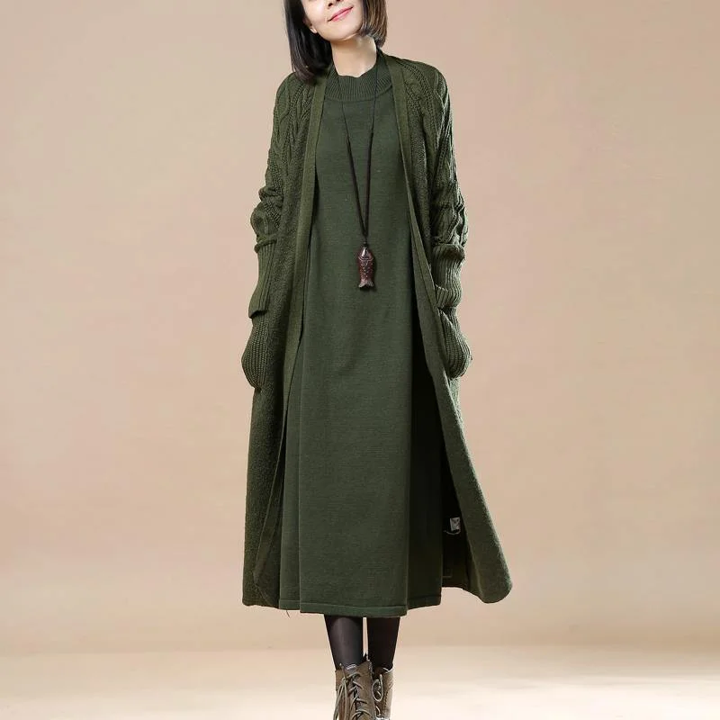 Boutique tea green woolen sweater cardigans  wool jackets casual Winter coat 2021 wool jackets v neck