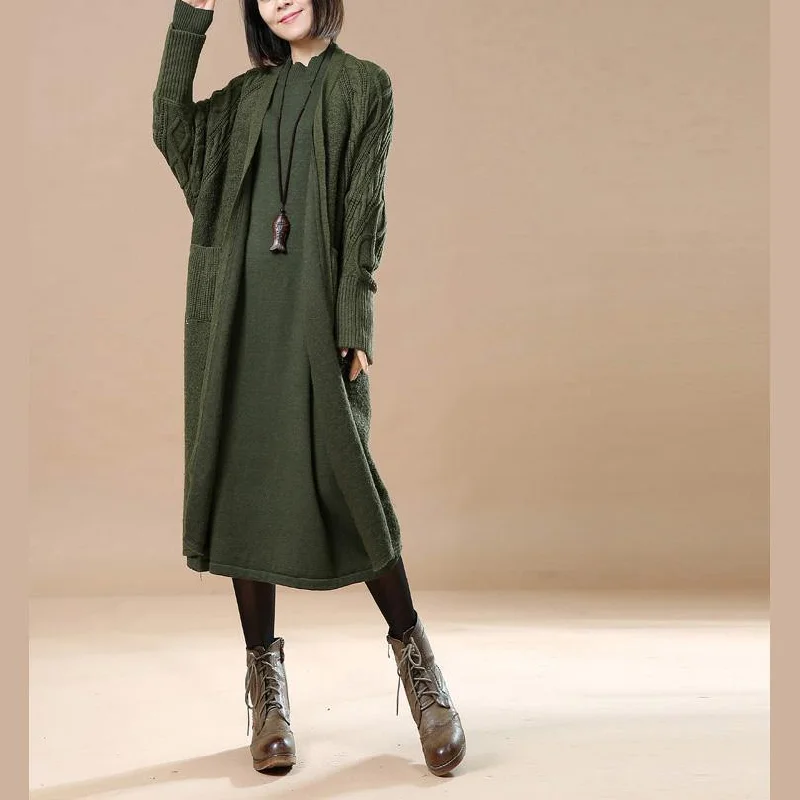 Boutique tea green woolen sweater cardigans  wool jackets casual Winter coat 2021 wool jackets v neck