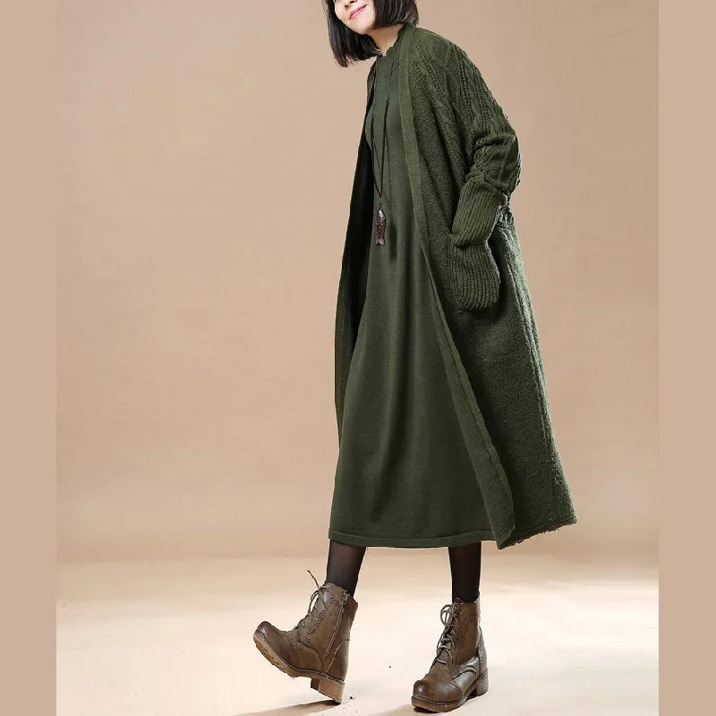 Boutique tea green woolen sweater cardigans  wool jackets casual Winter coat 2021 wool jackets v neck