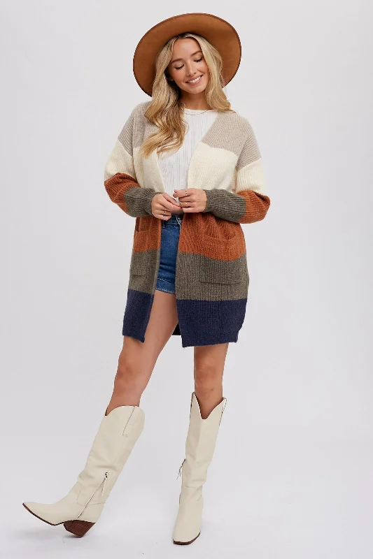 Cream Color Block Soft Knit Cardigan