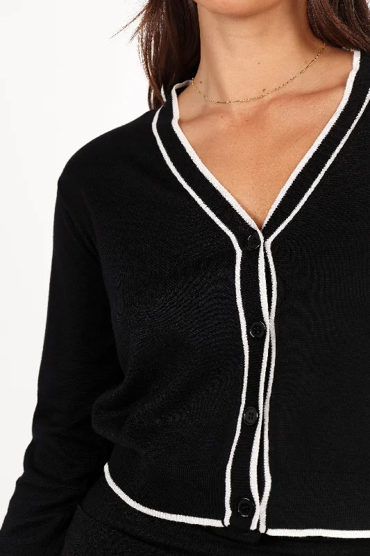 Felix Double Contrast Button Front Cardigan - Black