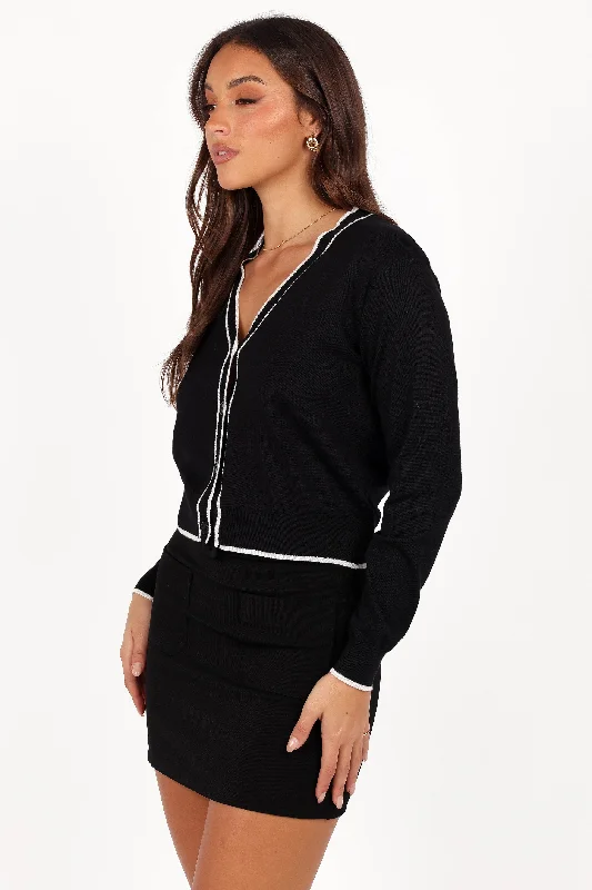 Felix Double Contrast Button Front Cardigan - Black