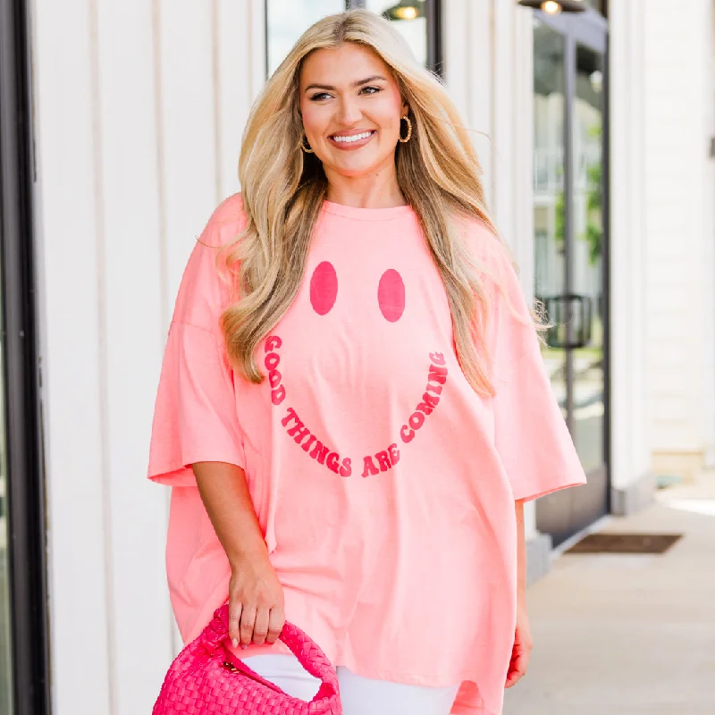 Good Things Boyfriend Tee, Neon Coral Pink