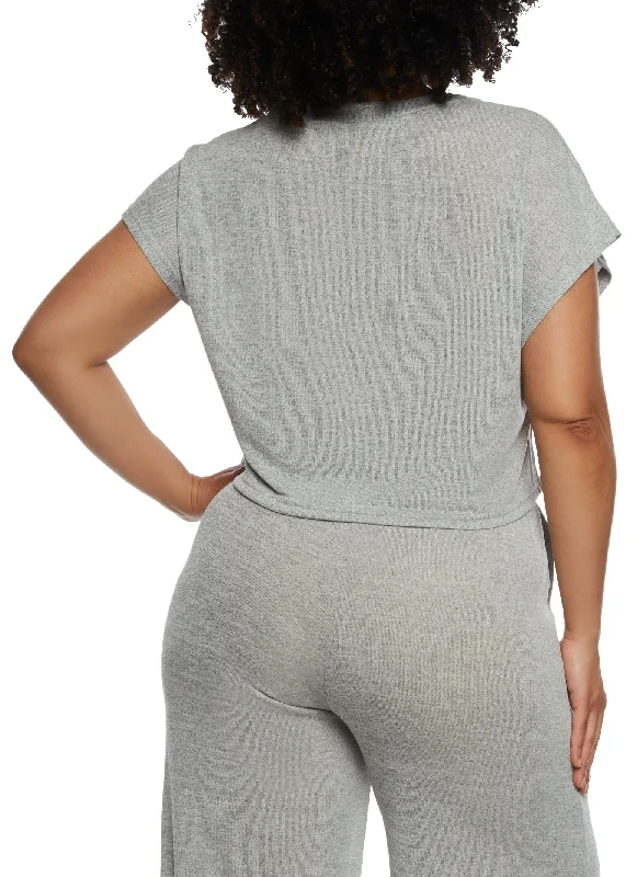 Plus Size Daisy Brushed Knit Crew Neck Crop Top