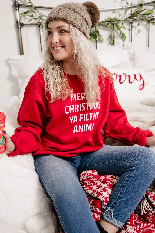 Merry Christmas Ya Filthy Animal Sweatshirt - Red**