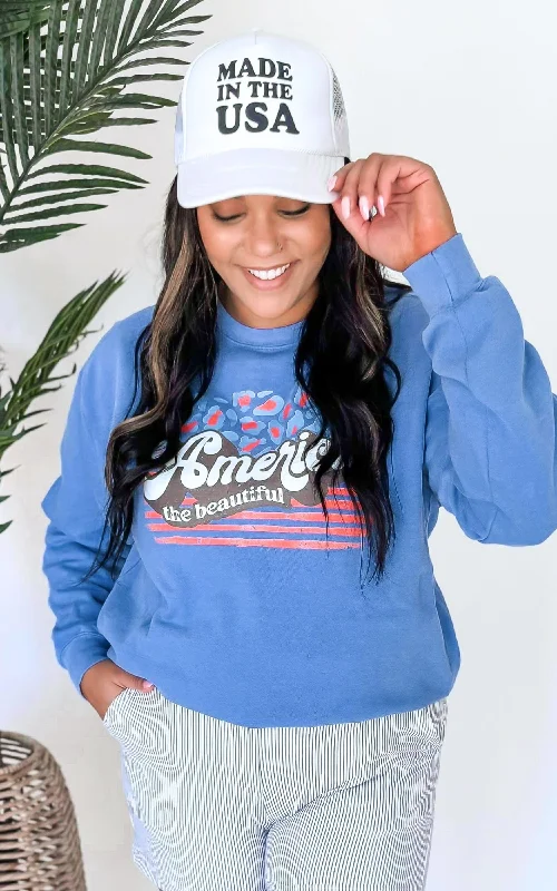 Navy America the Beautiful Graphic Crewneck Sweatshirt - DEAL