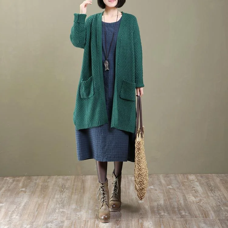 New green oversized knit cardigans coats long wool sweater outwear