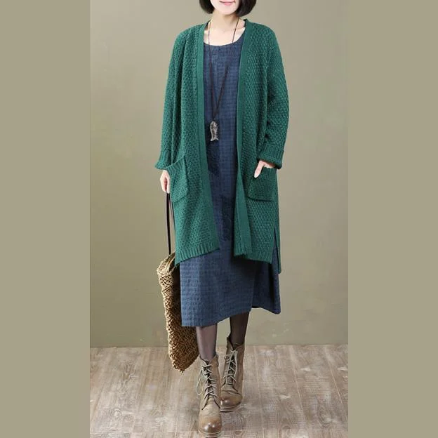 New green oversized knit cardigans coats long wool sweater outwear