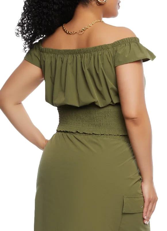 Plus Size Off the Shoulder Button Front Top