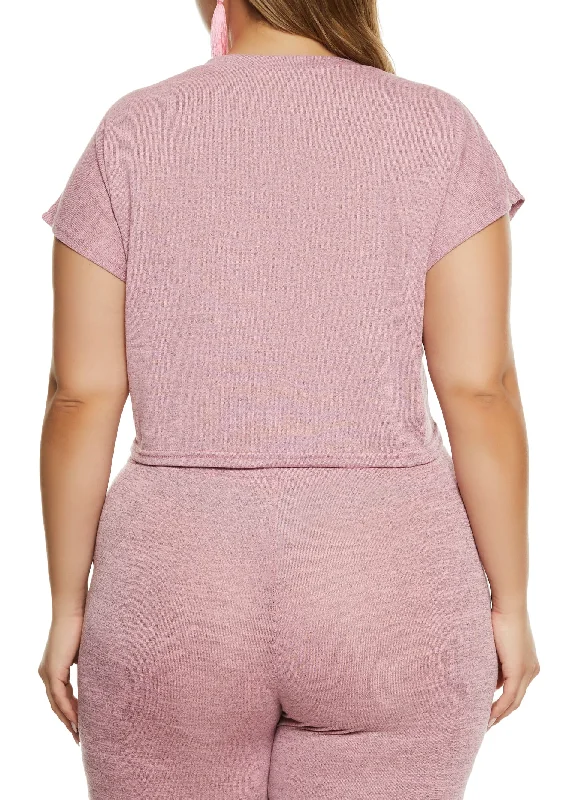 Plus Size Daisy Brushed Knit Crew Neck Crop Top