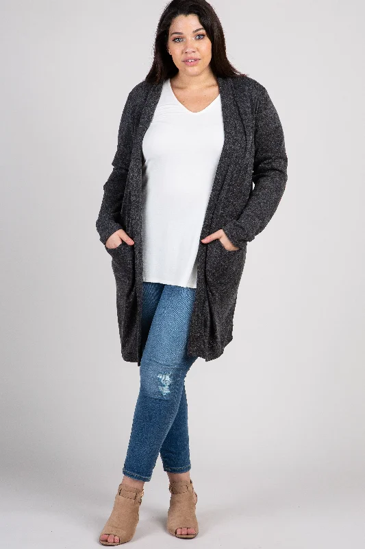 PinkBlush Charcoal Knit Elbow Patch Plus Cardigan