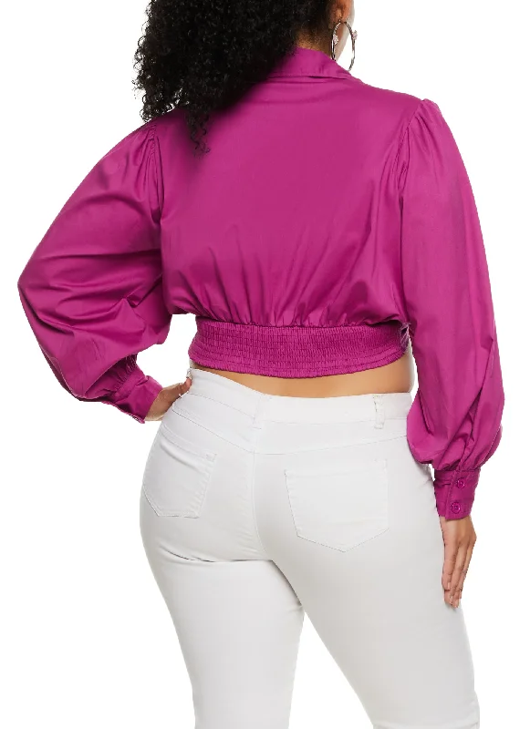 Plus Size Collared Tie Front Crop Top