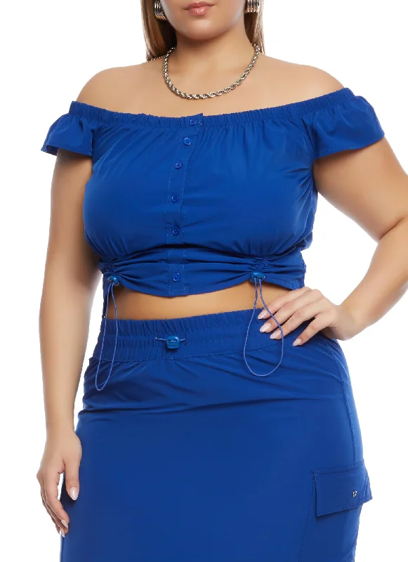 Plus Size Off the Shoulder Button Front Top