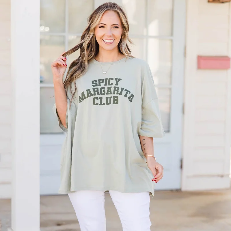 Spicy Marg In Hand Boyfriend Tee, Light Sage