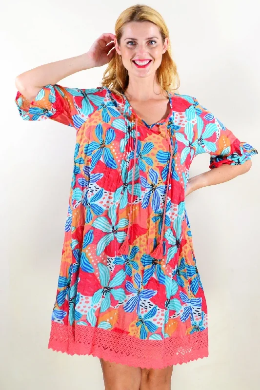 Tropical Lily Boho Tunic Dress