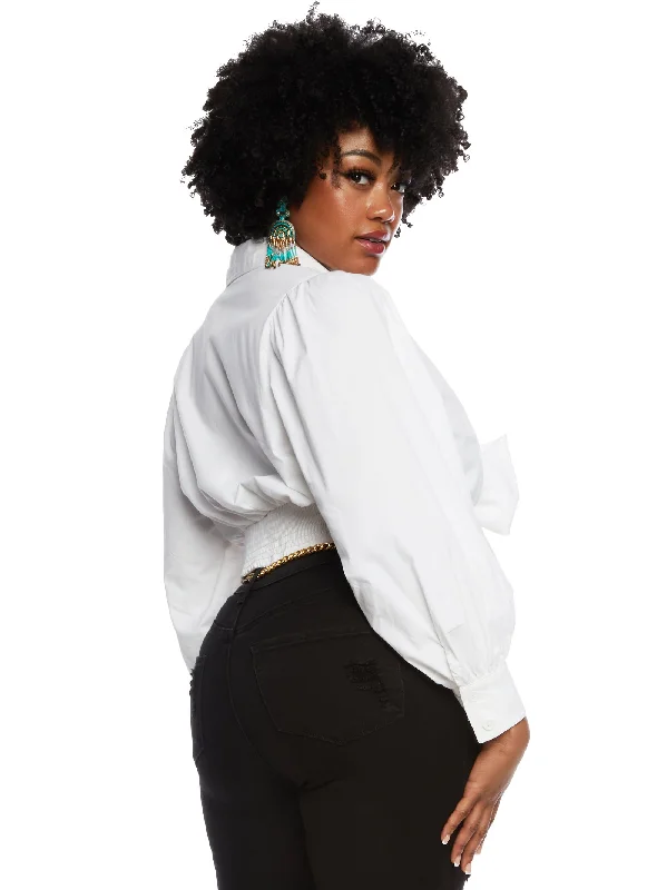 Plus Size Collared Tie Front Crop Top