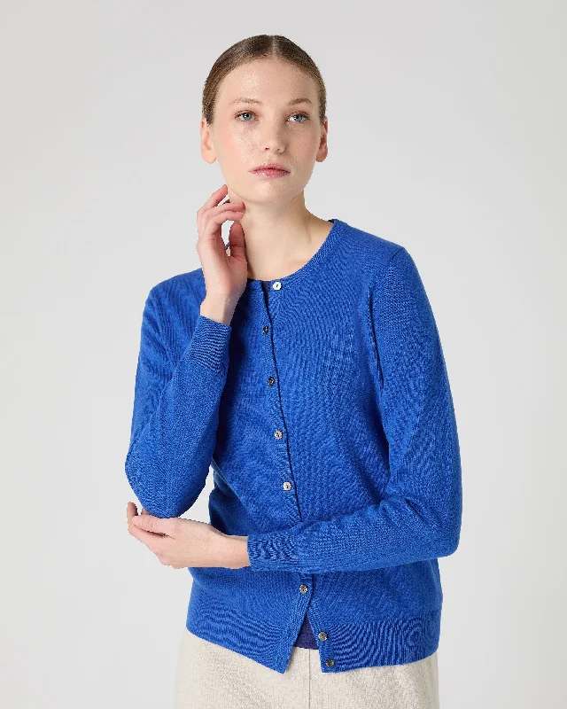 Women's Olivia Round Neck Cashmere Cardigan Sonic Blue