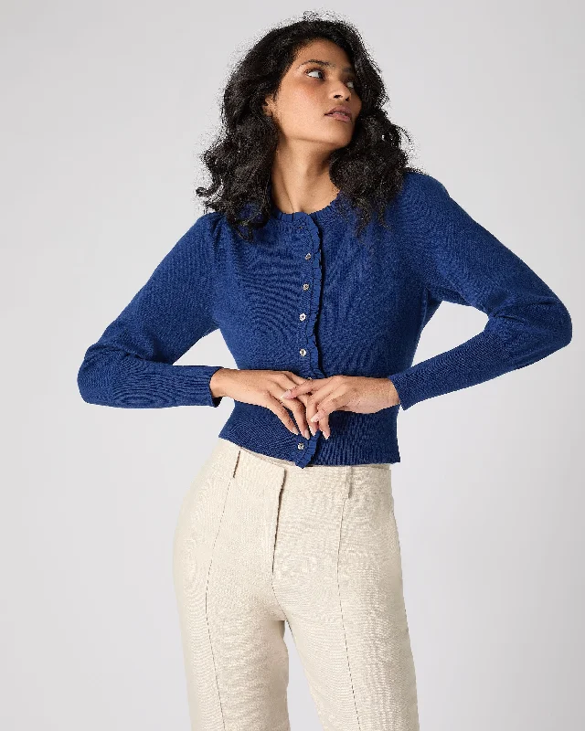 Women's Ruffle Trim Cashmere Cardigan French Blue