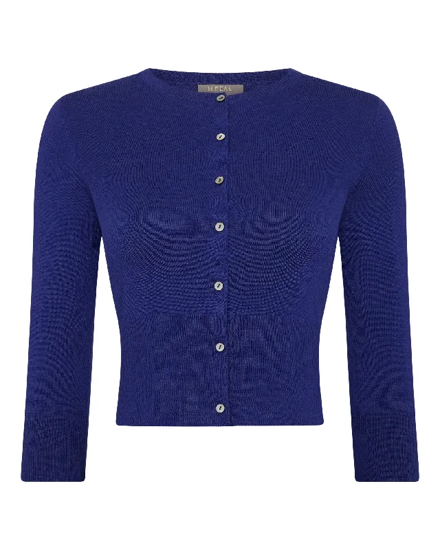 Women's Darcie Superfine Cashmere Cropped Cardigan Indigo Blue