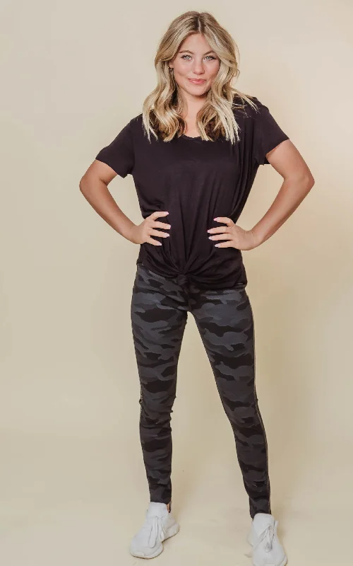 Black Mid-Rise Camo Leggings - Final Sale