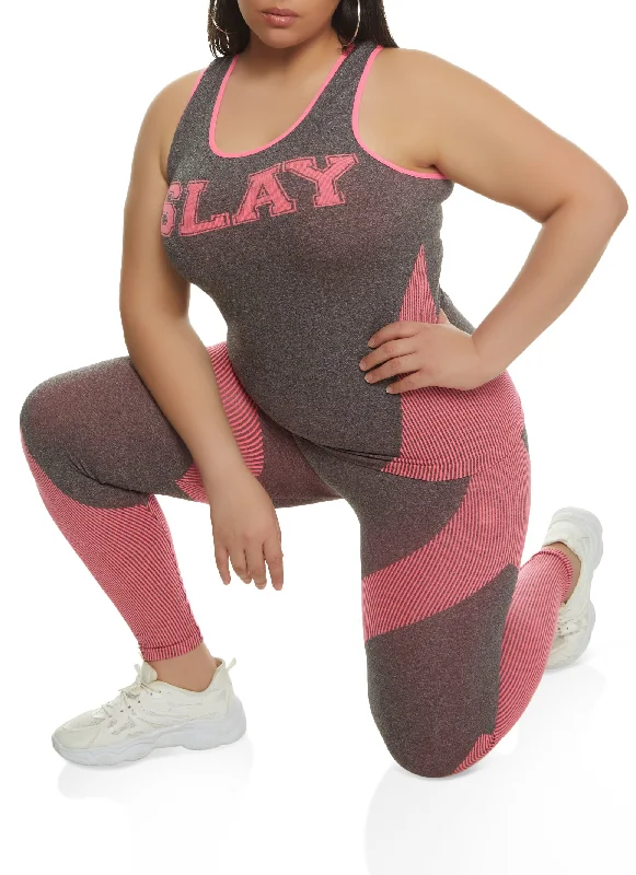 Plus Size Seamless Slay Graphic Racerback Tank Top