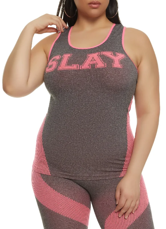 Plus Size Seamless Slay Graphic Racerback Tank Top