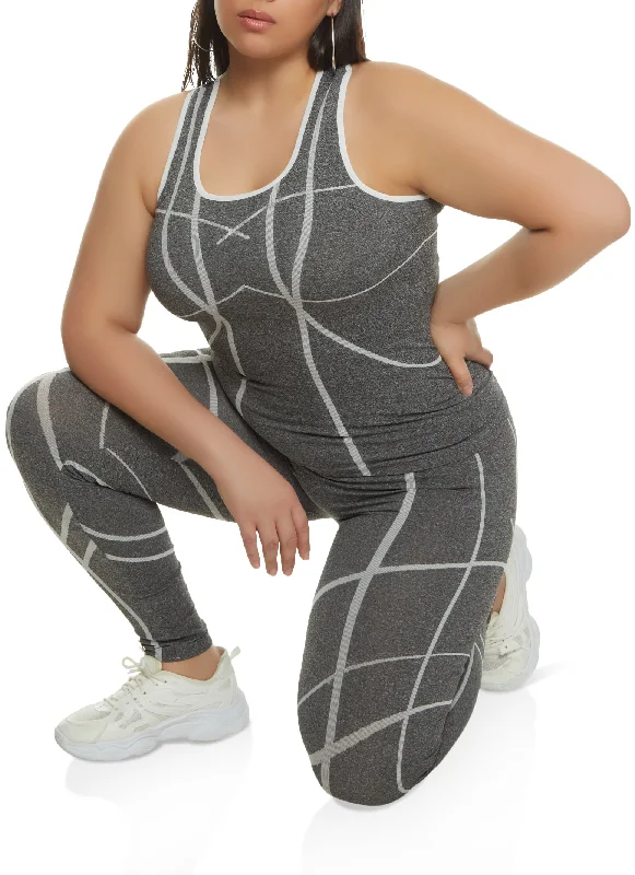 Plus Size Stripe Detail Seamless Racerback Tank Top