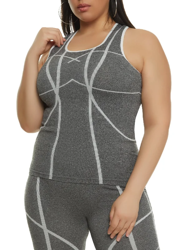 Plus Size Stripe Detail Seamless Racerback Tank Top