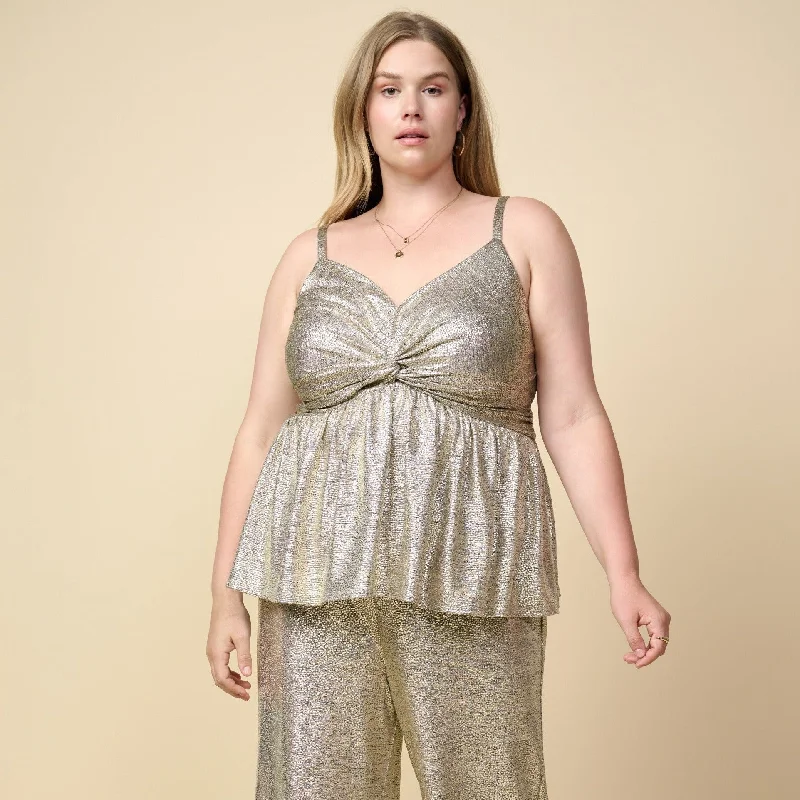 Women's Champaign Metallic Foil Twisted Cami Plus Size