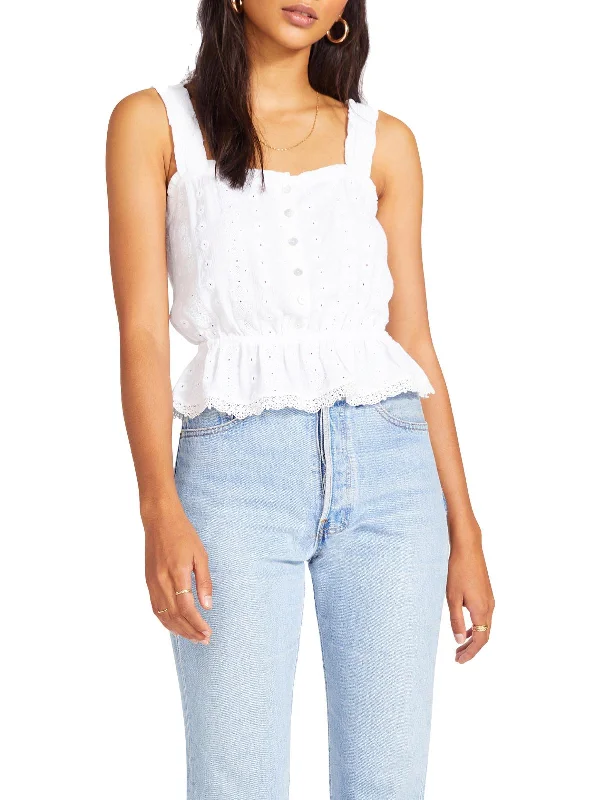 Womens Peplum Eyelet Crop Top