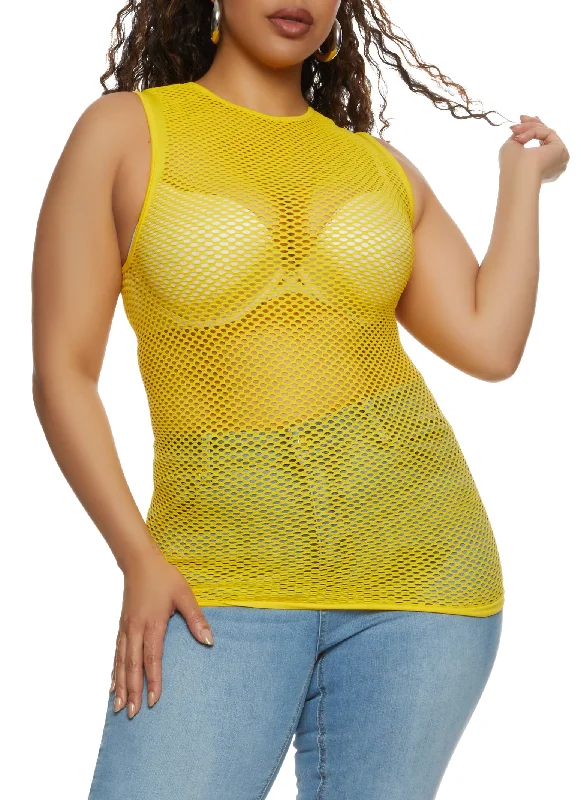 Plus Size Fishnet Seamless Tank Top