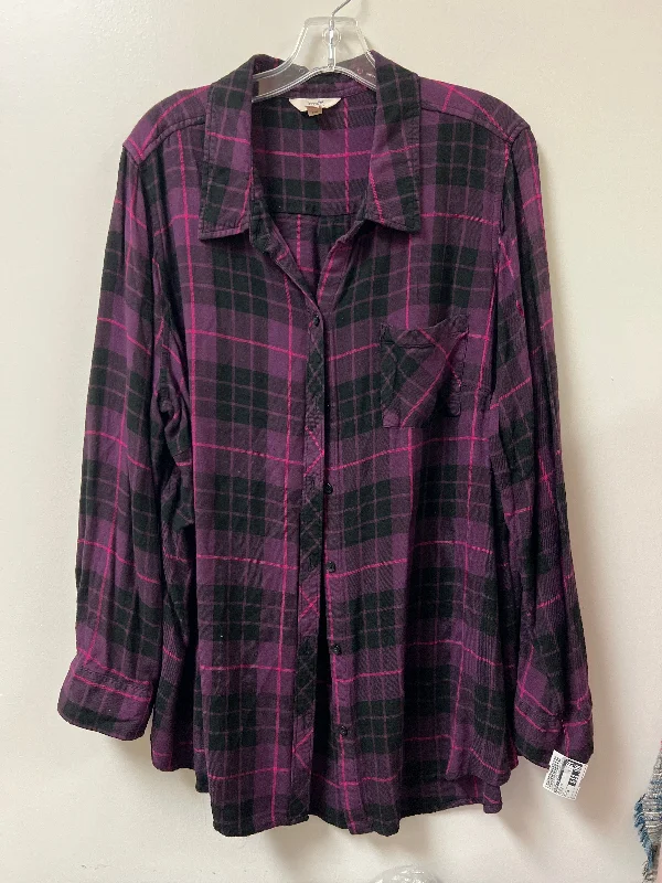 Blouse Long Sleeve By Terra & Sky In Purple, Size: 2x