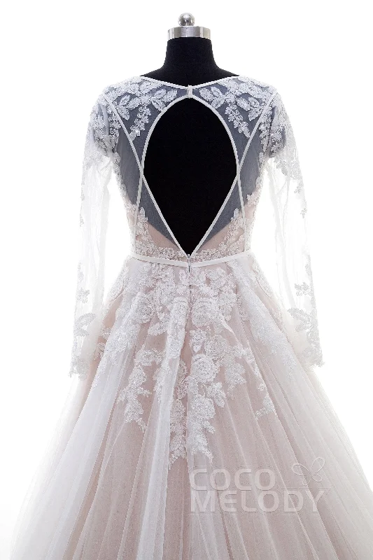 A-Line Court Train Lace and Tulle Wedding Dress LD4432