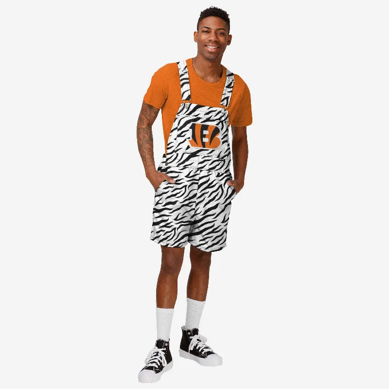 Cincinnati Bengals Mens White Tiger Stripe Thematic Bib Shortalls