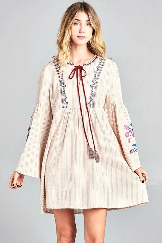 Cotton Bleu Boho Babydoll Dress - Taupe