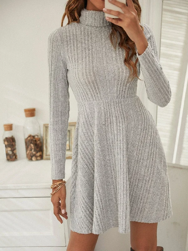 MegaBetty - Turtleneck pleated thread Long Sleeve Dress