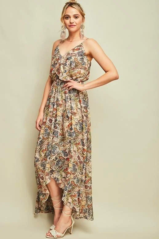 Entro Paisley Hi Lo Tall Dress - Sand