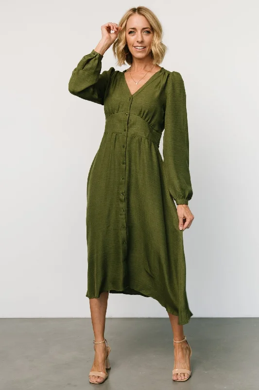 Faith Button Midi Dress | Olive