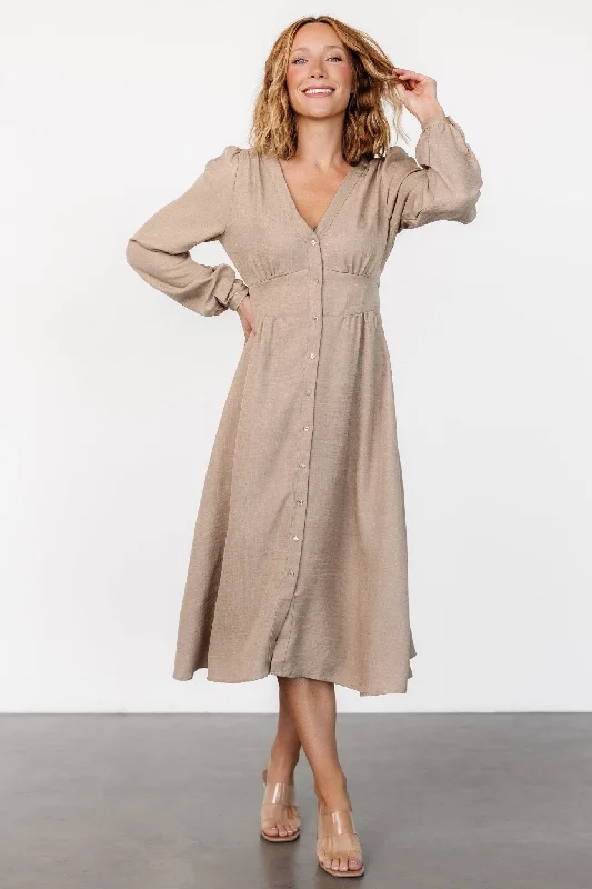 Faith Button Midi Dress | Taupe