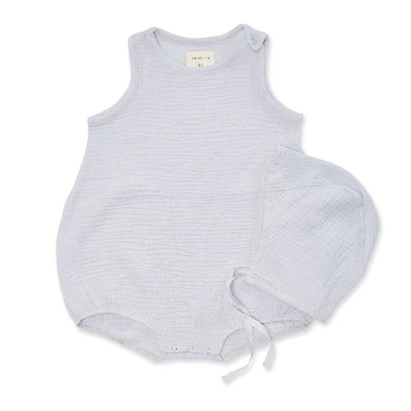 Gauze Bubble Romper Bonnet Set