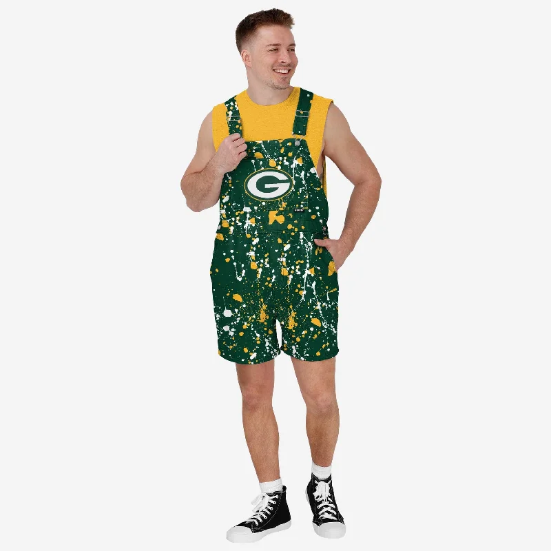 Green Bay Packers Mens Paint Splatter Bib Shortalls